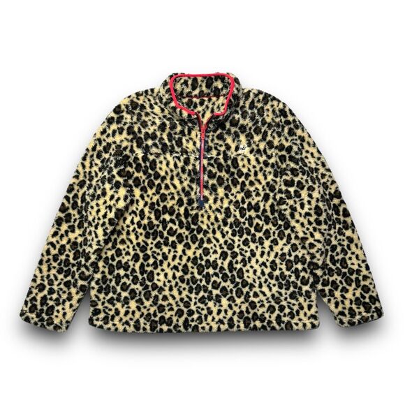 Vineyard Vines Womens Leopard Print Teddy Sherpa 1/2 Zip Pullover Size XL EUC - Picture 4 of 9